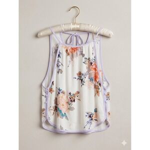 Free People Tank Top Womens Small Ivory Floral Rayon Tie Back OB818565 New